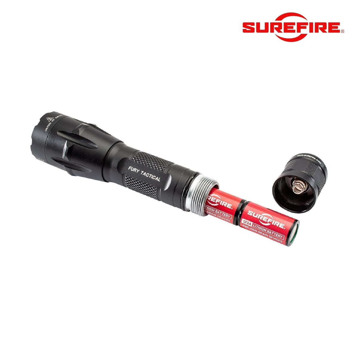 SureFire Fury Dual Fuel tactical flashlight with a click tailcap for momentary and constant-on use