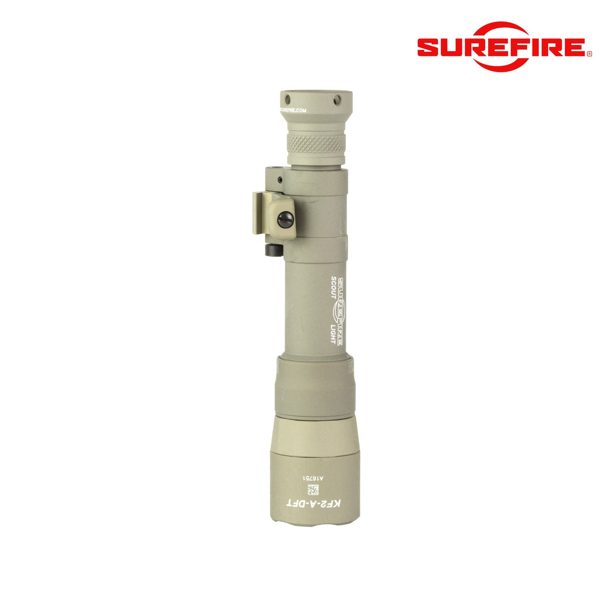 SureFire M640DFT Scout Light Pro Turbo weapon light in tan on a low-profile Picatinny mount for carbines