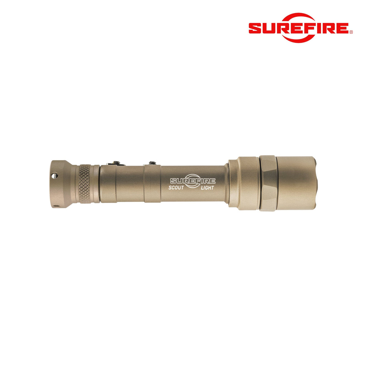SureFire M640U Scout Light Pro weapon light in tan powered by two CR123A lithium cells
