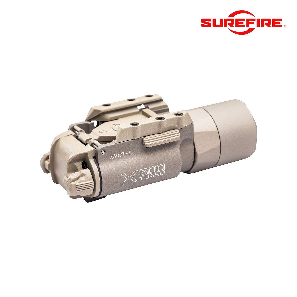 SureFire X300T-A Turbo weapon light in tan with an ambidextrous toggle switch