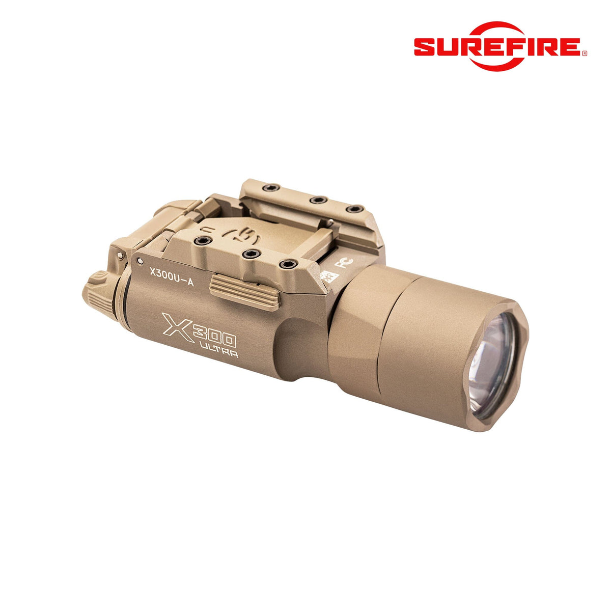 SureFire X300U-A Ultra weapon light in tan with an ambidextrous toggle switch