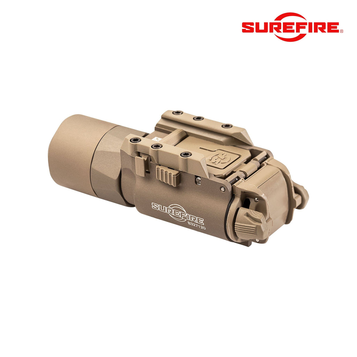SureFire X300U-A Ultra weapon light in tan with a TIR lens shaping a tight beam and useful surround light