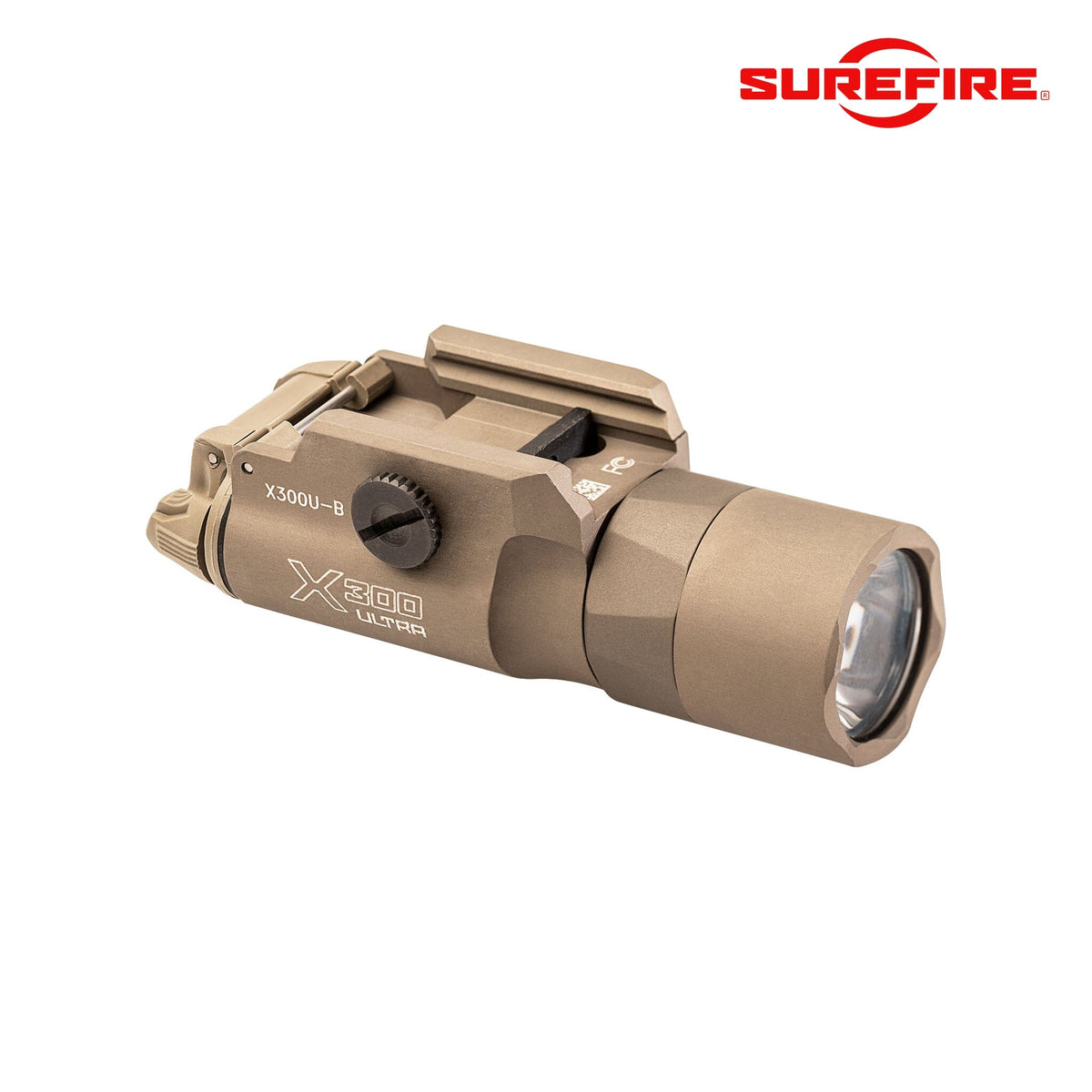 SureFire X300U-B Ultra weapon light in tan with ambidextrous push-button switching