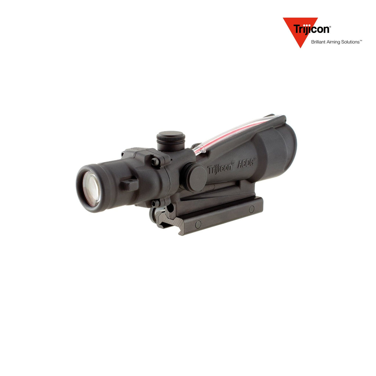 Trijicon ACOG 3.5x35 rifle scope with a red chevron .308 BAC reticle, in a forged 7075-T6 aluminium housing