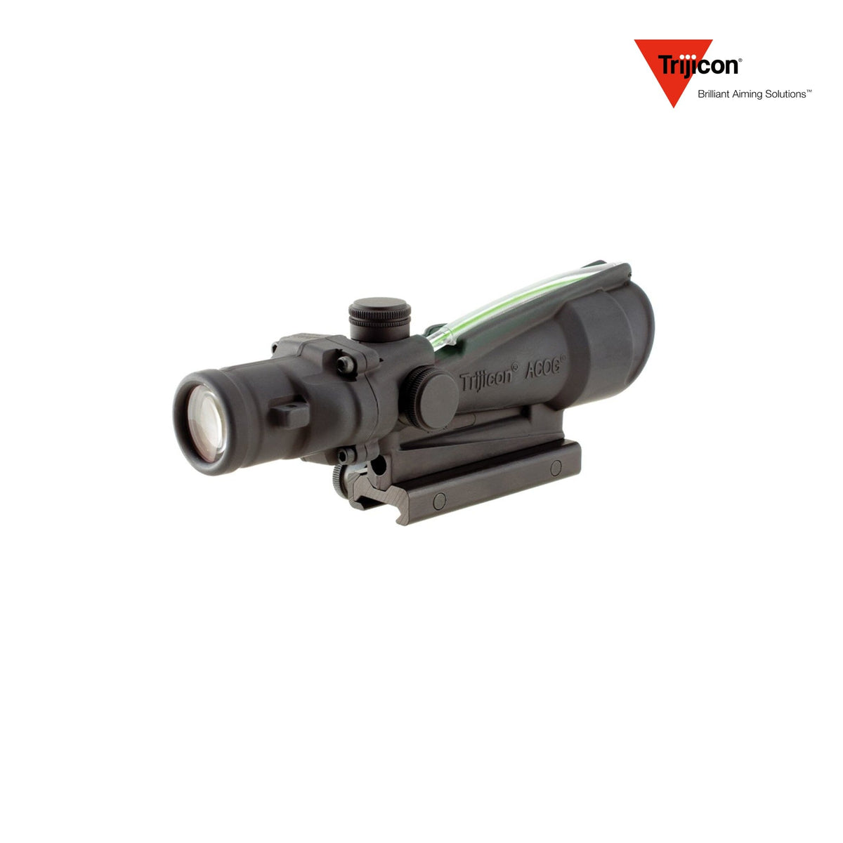 Trijicon ACOG 3.5x35 rifle scope with a green horseshoe-and-dot .308 BAC reticle, with bullet drop compensating aiming points