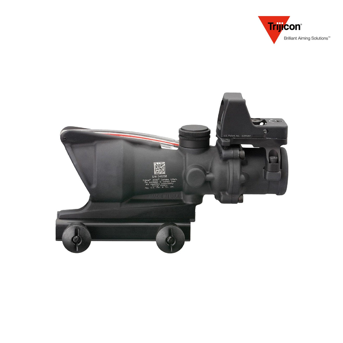 Trijicon ACOG 4x32 rifle scope with a red crosshair .223 BAC reticle and RMR red dot, with bullet drop compensation