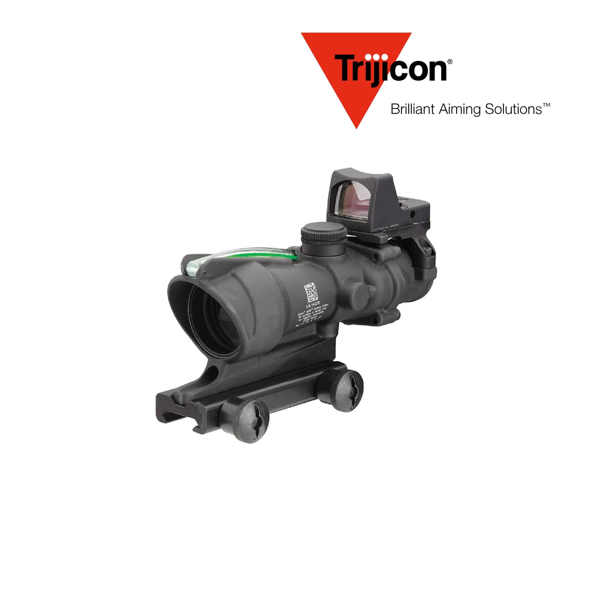 Trijicon ACOG 4x32 rifle scope with a red crosshair .223 BAC reticle and RMR red dot, for Picatinny-railed rifles