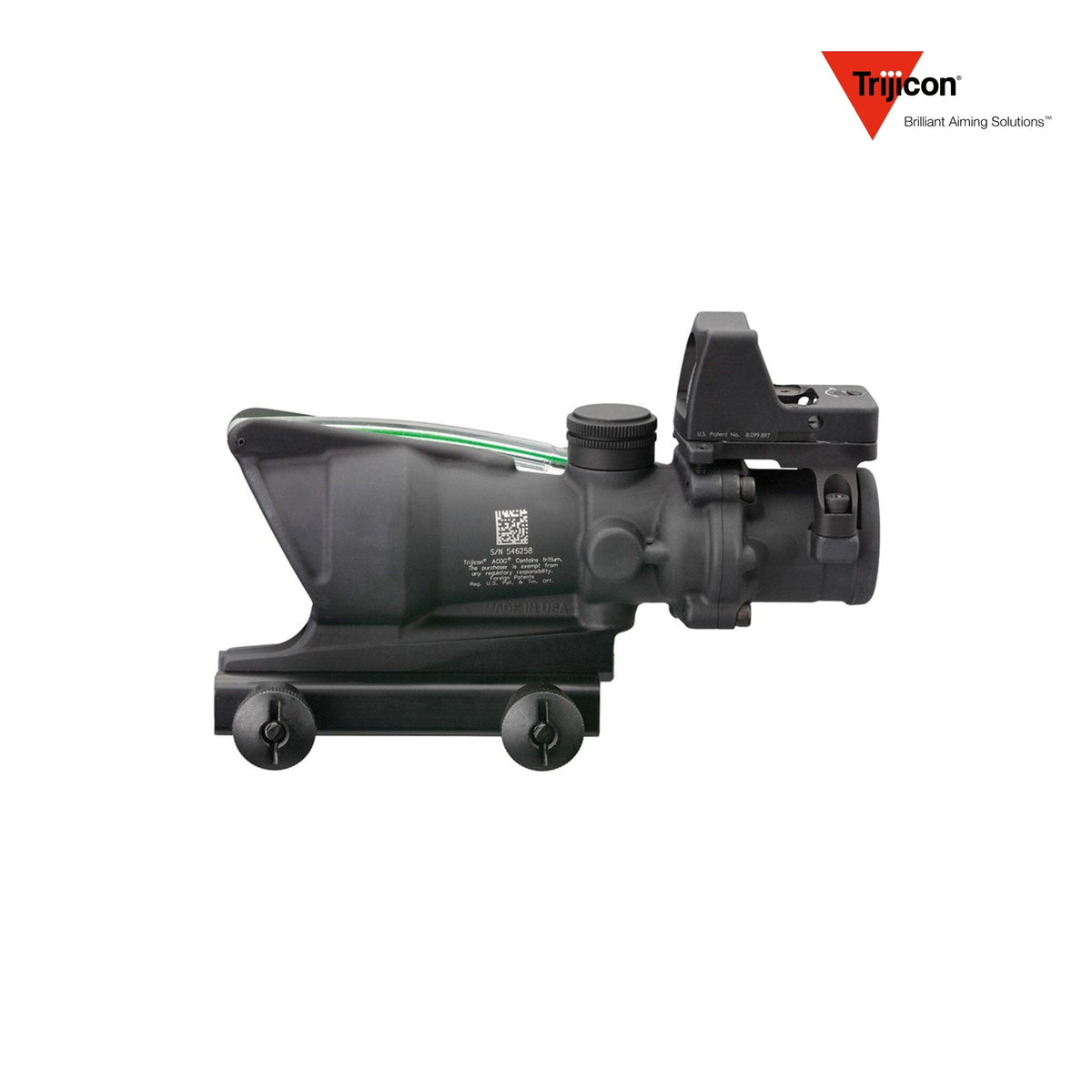 Trijicon ACOG 4x32 rifle scope with a red crosshair .223 BAC reticle and RMR red dot, with dual-illuminated optics