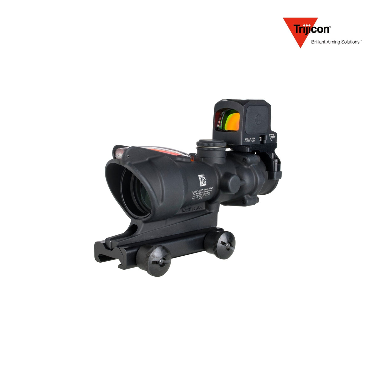 Trijicon ACOG 4x32 rifle scope paired with the RCR enclosed red dot sight, in a forged 7075-T6 aluminium housing