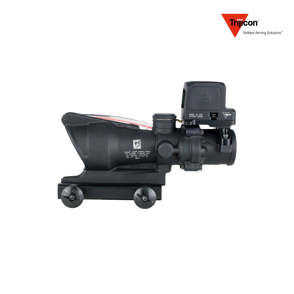Trijicon ACOG 4x32 rifle scope paired with the RCR enclosed red dot sight, with bullet drop compensating aiming points