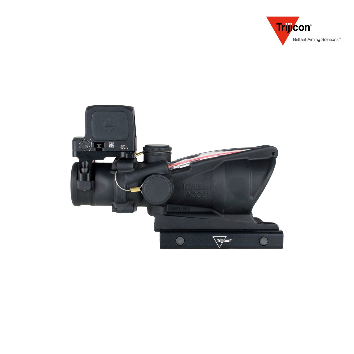 Trijicon ACOG 4x32 rifle scope paired with the RCR enclosed red dot sight, with a hard anodised matte black finish