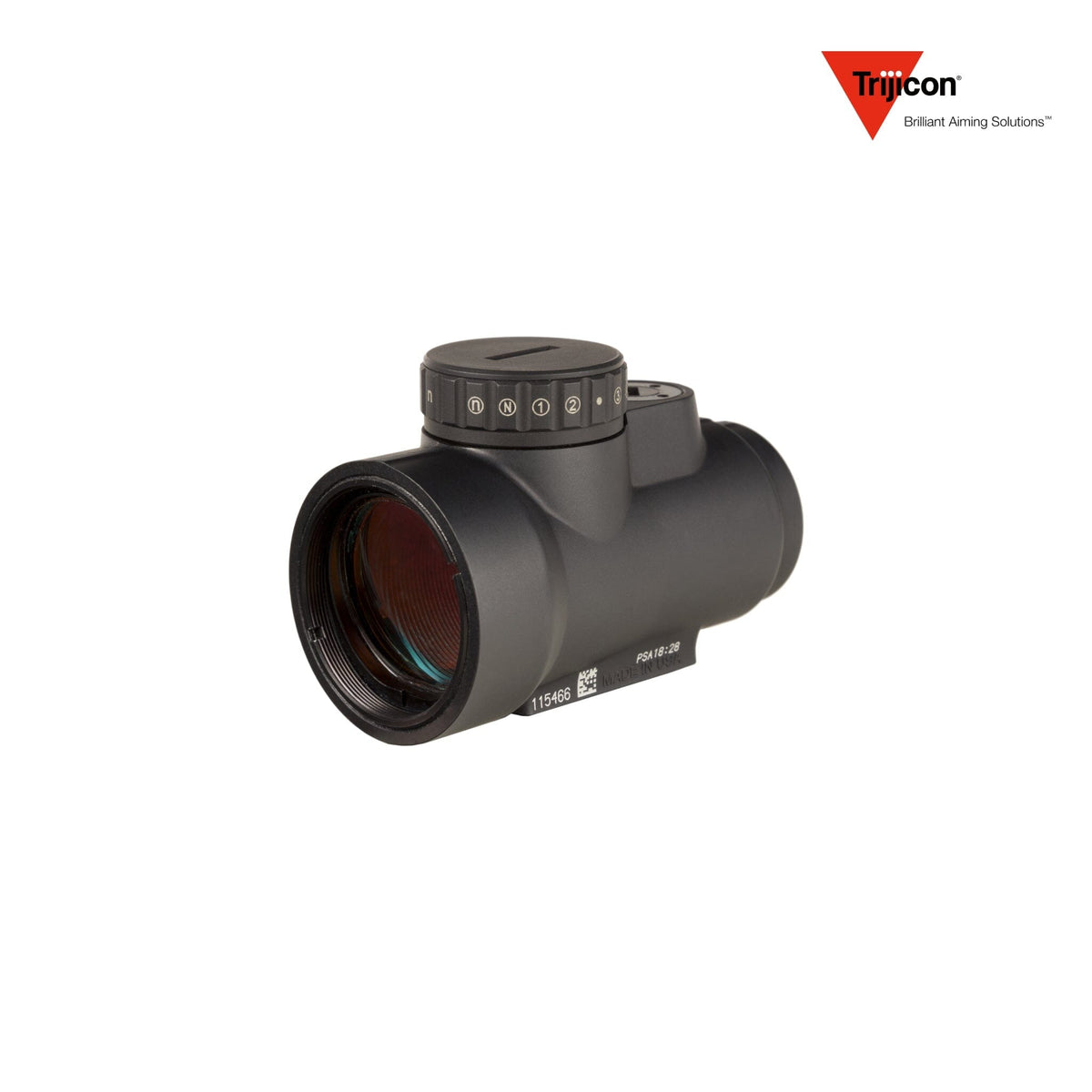Trijicon MRO HD 1x25 68 MOA red dot sight supplied without a mount, with an ambidextrous brightness adjustment dial