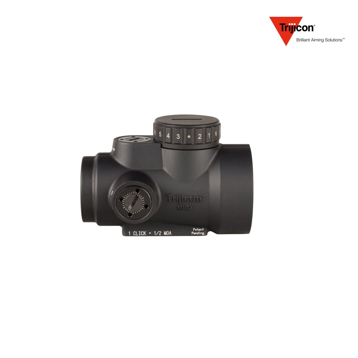 Trijicon MRO HD 1x25 68 MOA red dot sight supplied without a mount, with a 25mm objective lens at 1x magnification