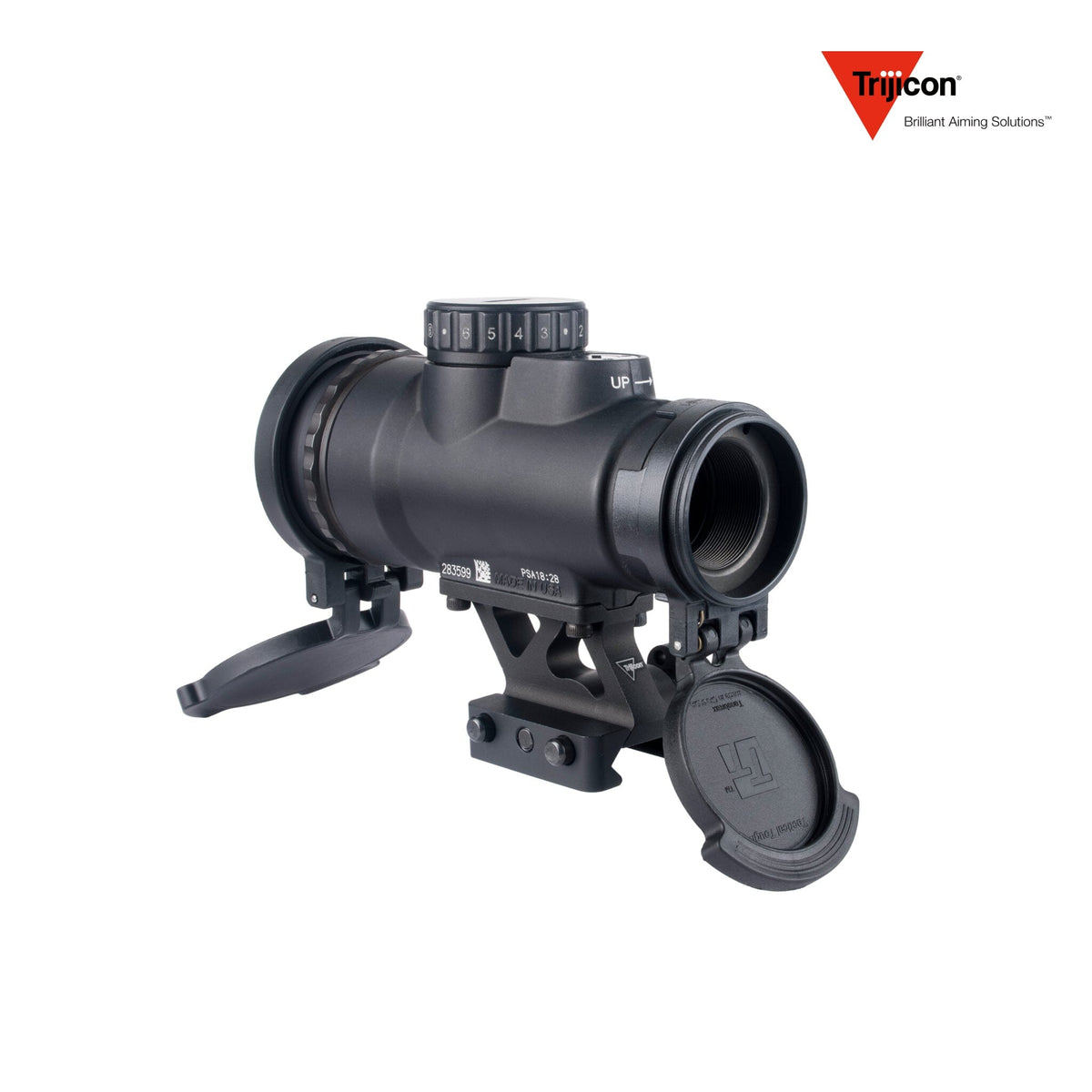 Trijicon MRO HD Patrol 68 MOA circle-dot red dot sight with the lower 1/3 co-witness Q-LOC mount, with a 25mm objective lens