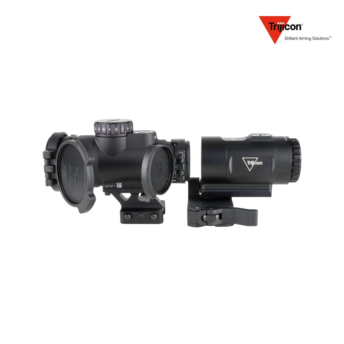 Trijicon MRO HD Patrol 68 MOA circle-dot red dot sight with the Trijicon 3x magnifier, designed for both-eyes-open shooting