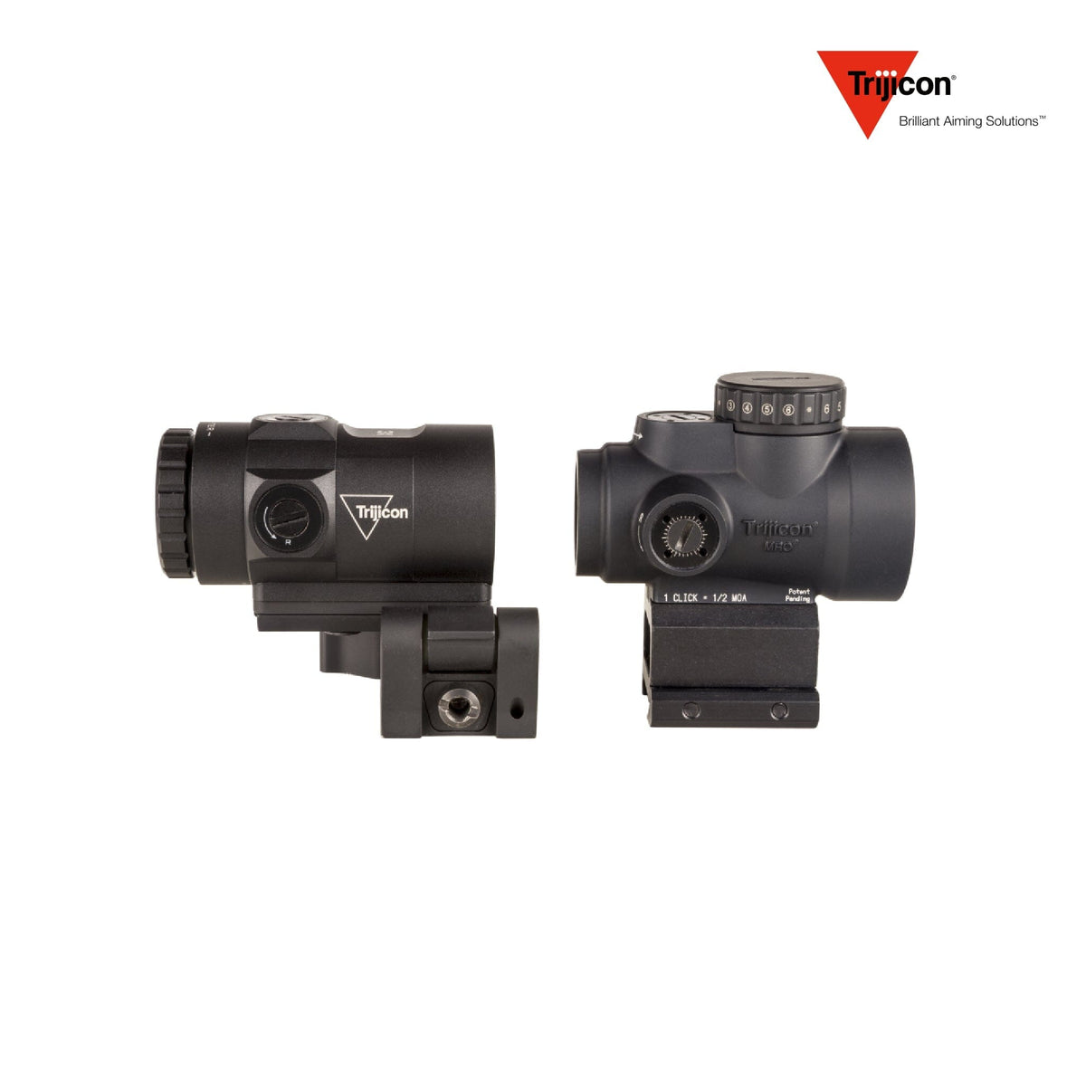 Trijicon MRO HD 1x25 68 MOA red dot sight with the Trijicon 3x magnifier, with 1 MOA per click windage and elevation