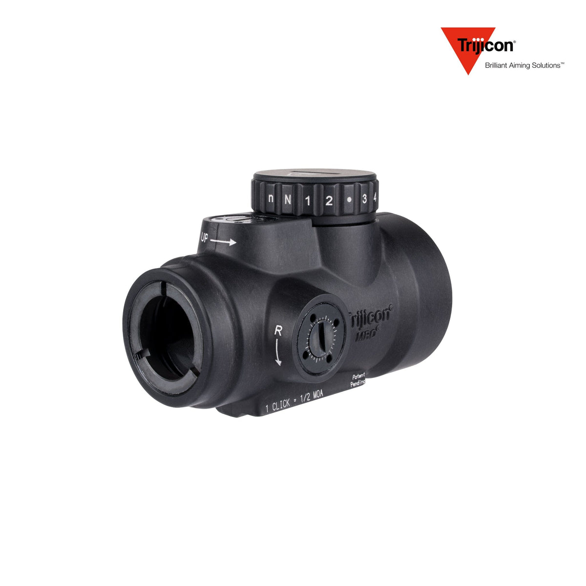 Trijicon MRO SD 1x25 2 MOA green dot sight in matte black supplied without a mount, powered by a single CR2032 battery