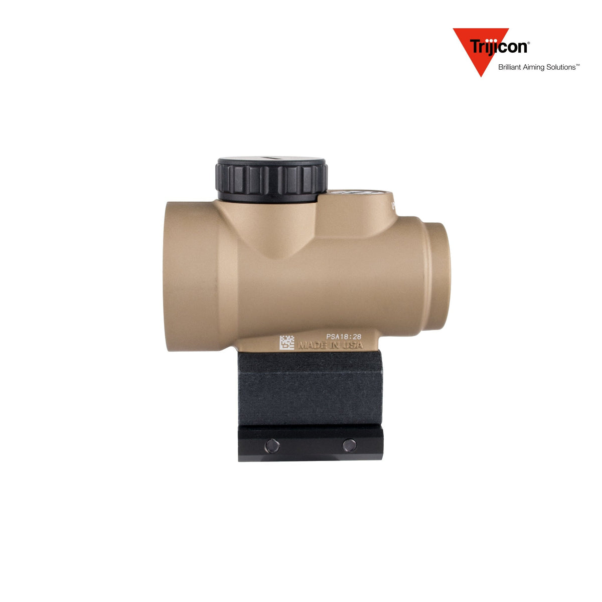 Trijicon MRO SD 1x25 2 MOA green dot sight in coyote with the lower 1/3 co-witness mount, with a 25mm objective lens