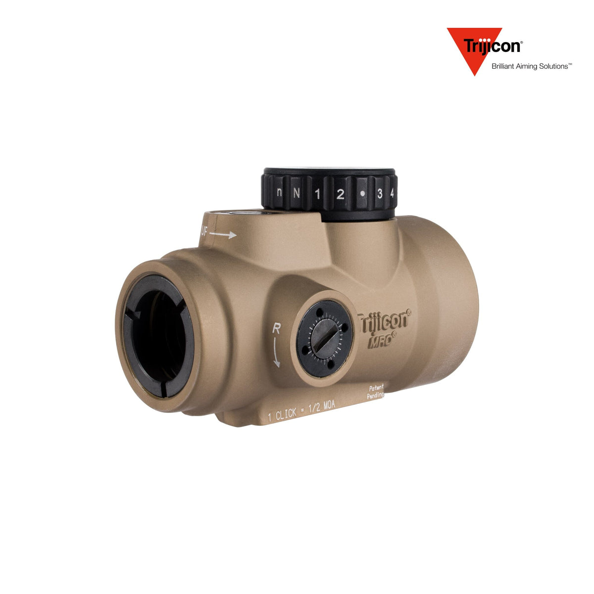 Trijicon MRO SD 1x25 2 MOA red dot sight in coyote supplied without a mount, in a forged 7075-T6 aluminium housing