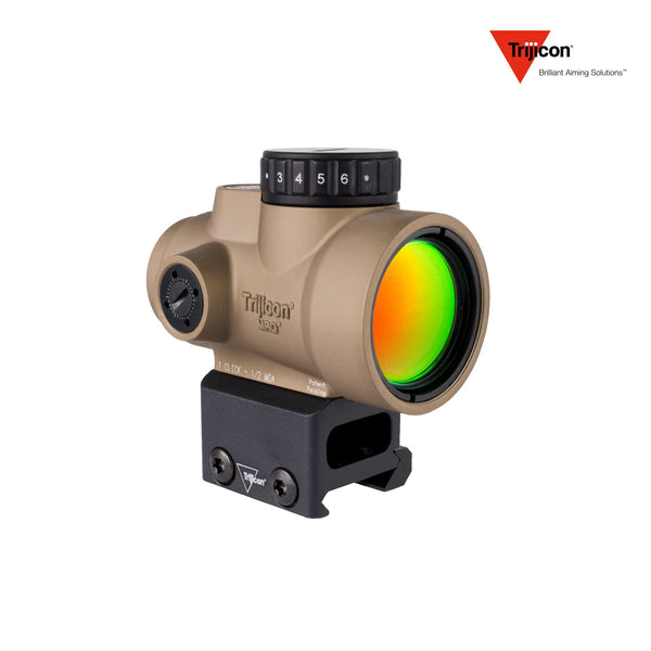 Trijicon MRO SD 1x25 2 MOA red dot sight in coyote with the full co-witness mount