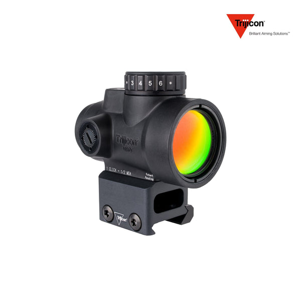 Trijicon MRO SD 1x25 2 MOA red dot sight in matte black with the full co-witness mount