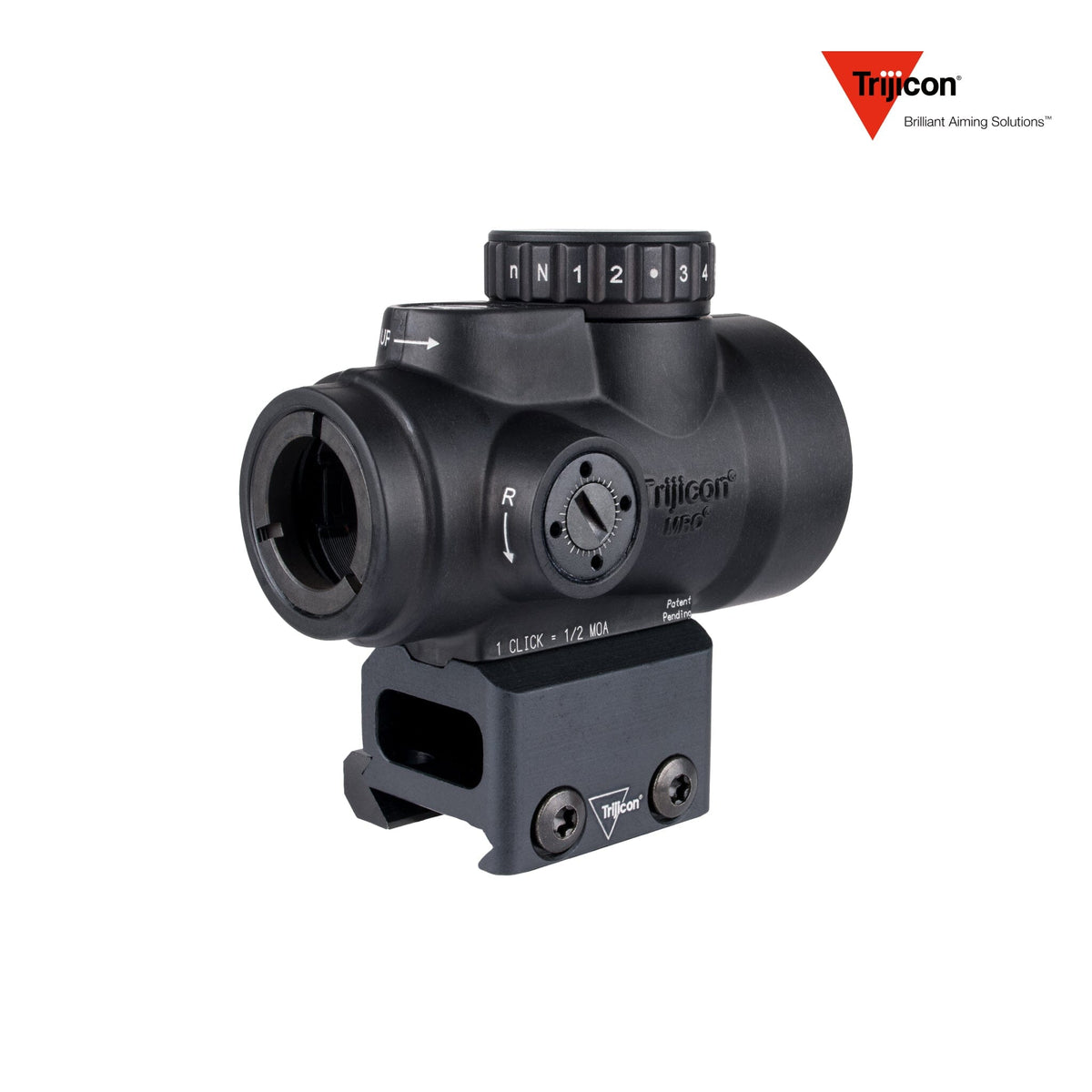 Trijicon MRO SD 1x25 2 MOA red dot sight in matte black with the full co-witness mount, designed for both-eyes-open shooting