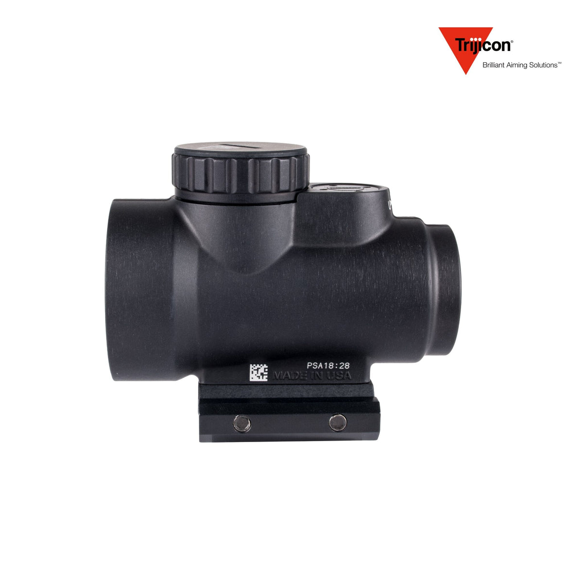 Trijicon MRO SD 1x25 2 MOA red dot sight in matte black with the low Picatinny mount, powered by a single CR2032 battery