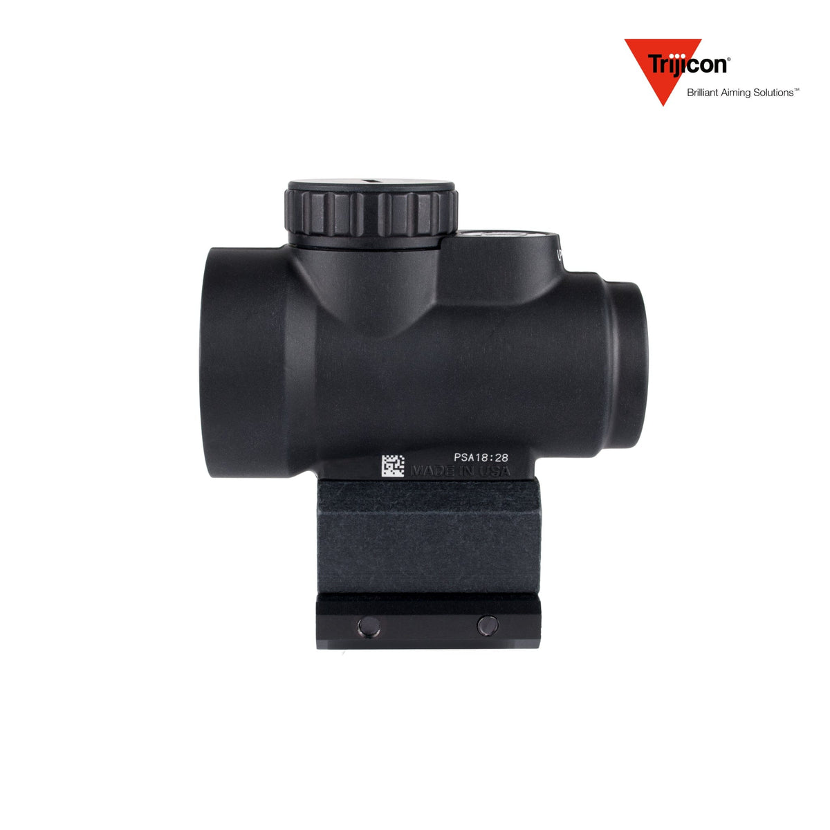Trijicon MRO SD 1x25 2 MOA red dot sight in matte black with the lower 1/3 co-witness mount, in 7075-T6 aluminium