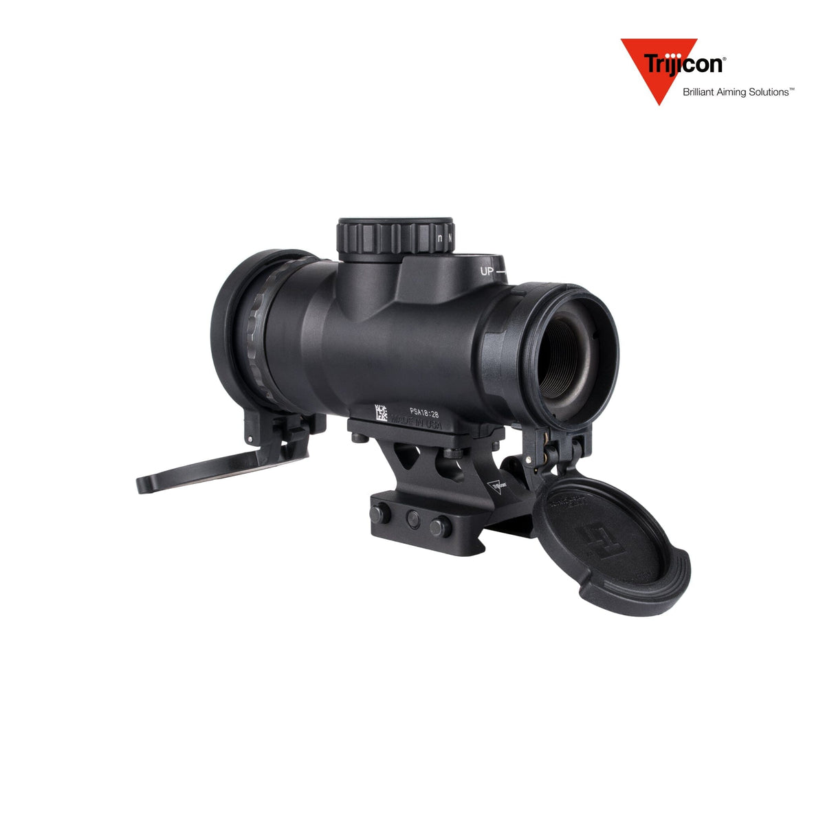 Trijicon MRO SD Patrol 2 MOA red dot sight supplied without a mount, with an ambidextrous brightness adjustment dial