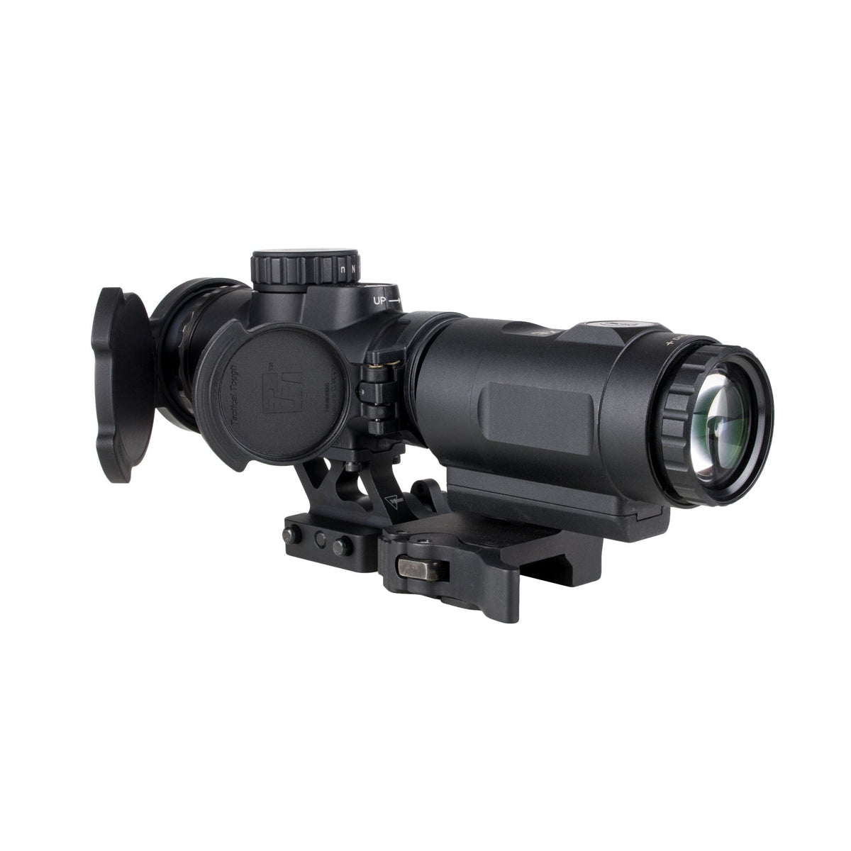 Trijicon MRO SD Patrol 2 MOA red dot sight with the Trijicon 3x magnifier, with 1 MOA per click windage and elevation