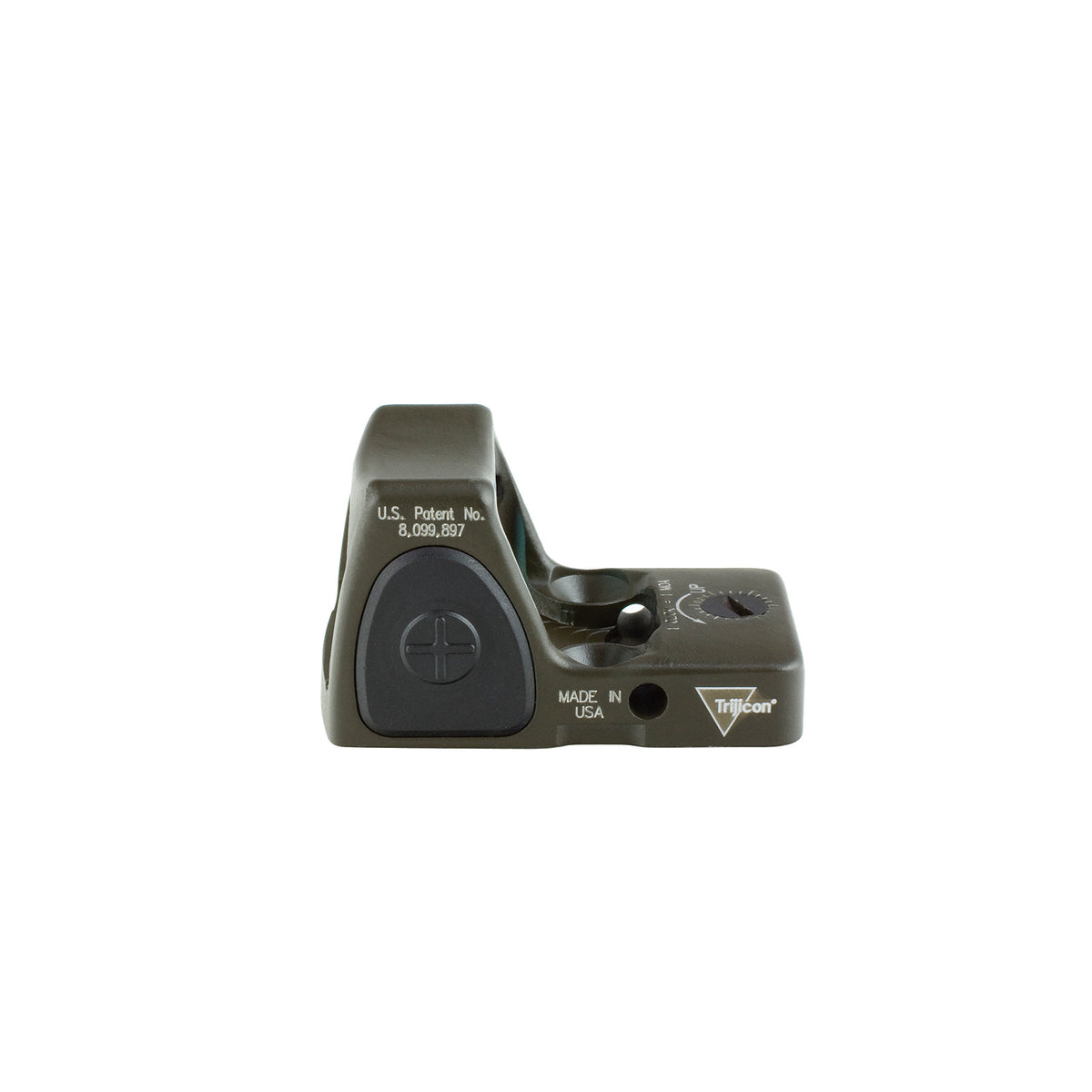 Trijicon RMR Type 2 6.5 MOA adjustable LED sight in olive drab green, with a patented impact-diverting housing