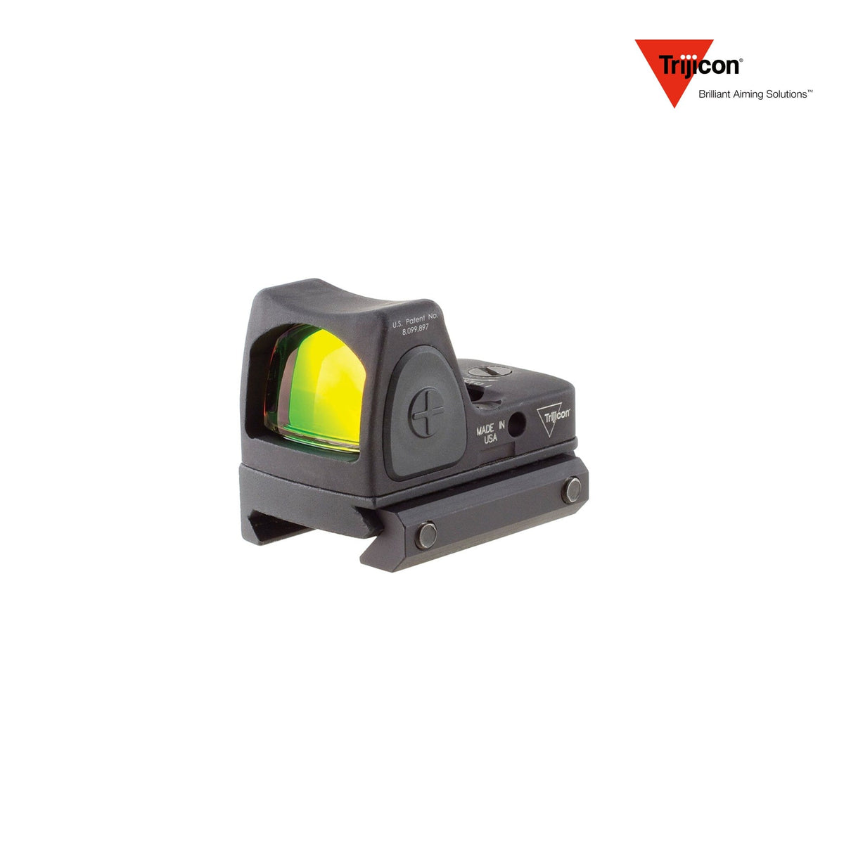 Trijicon RMR Type 2 1.0 MOA adjustable LED red dot sight on the RM33 low Picatinny mount, with a top-loading CR2032 battery