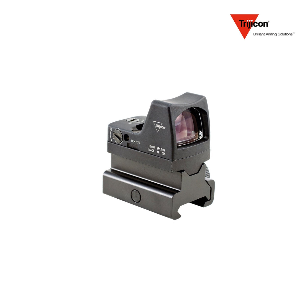 Trijicon RMR Type 2 6.5 MOA adjustable LED red dot sight on the RM34 tall Picatinny mount, with a top-loading CR2032 battery