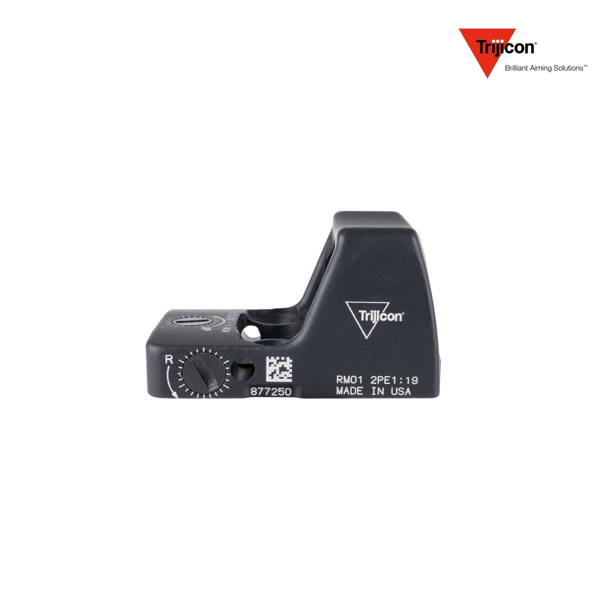Trijicon RMR Type 2 3.25 MOA red dot sight in matte black, with a top-loading CR2032 battery