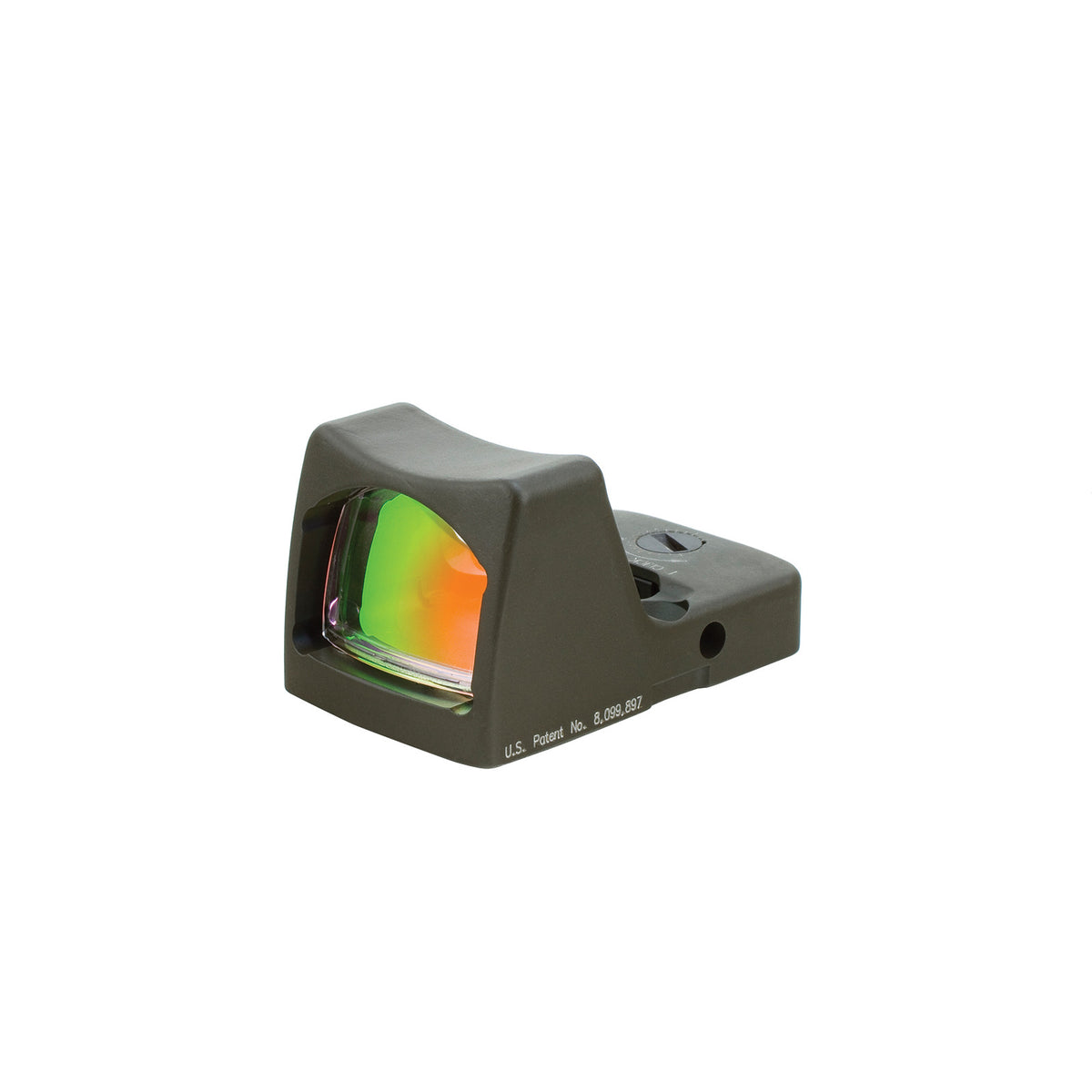 Trijicon RMR Type 2 3.25 MOA LED red dot sight in olive drab green, with a patented impact-diverting housing