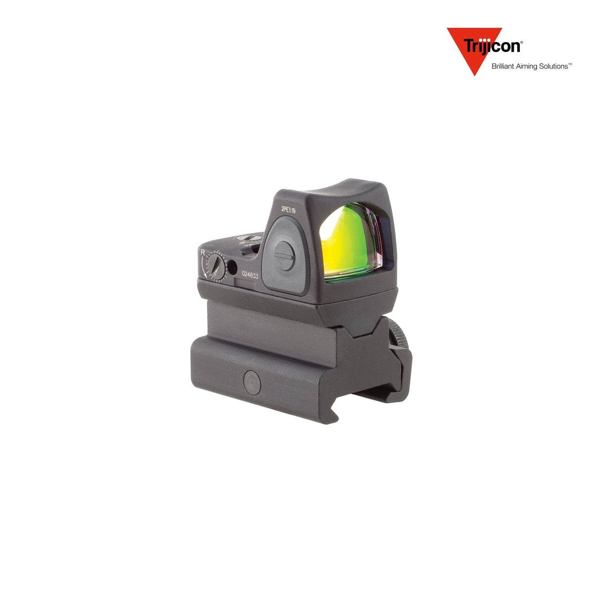 Trijicon RMR Type 2 3.25 MOA adjustable LED red dot sight on the RM34 tall Picatinny mount, with a top-loading CR2032 battery