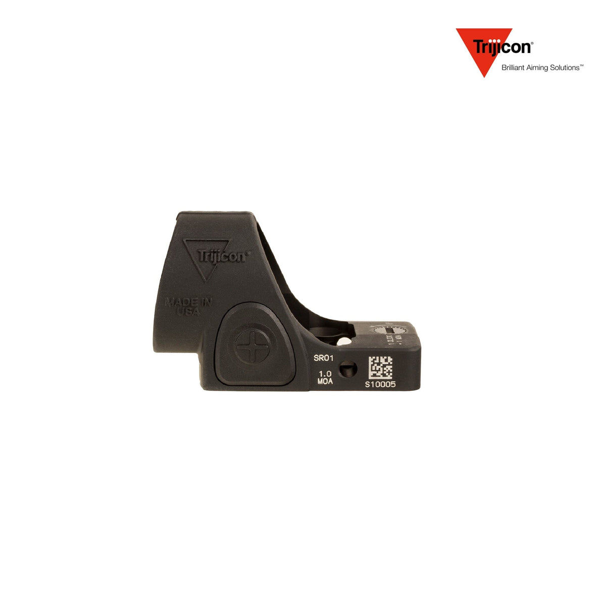 Trijicon SRO 1.0 MOA adjustable LED red dot sight in matte black, on the RMR footprint for optics-ready pistols