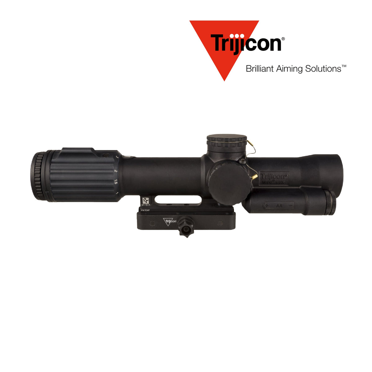 Trijicon VCOG 1-8x28 LPVO rifle scope with a first focal plane MRAD crosshair dot reticle