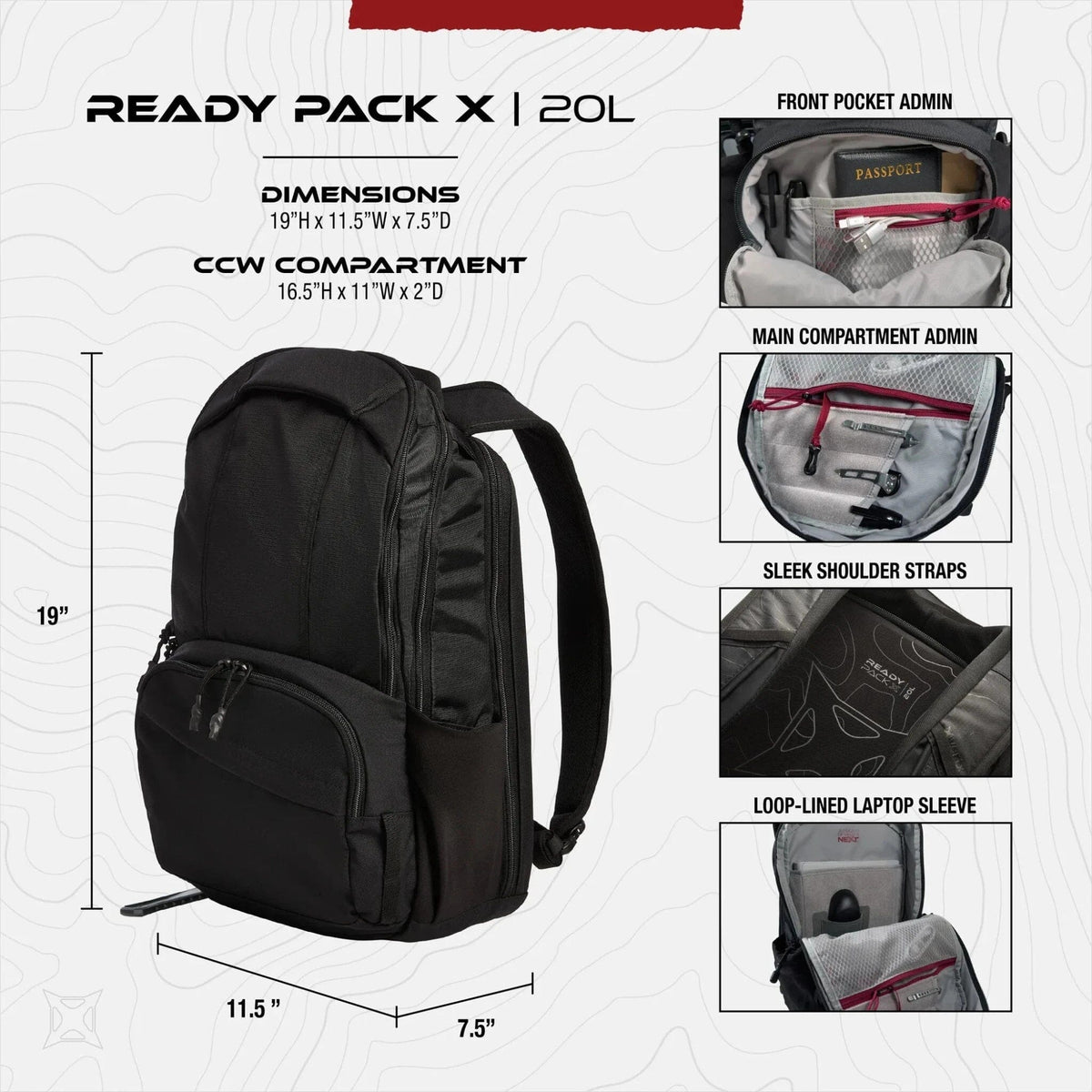 Vertx Ready Pack X 20L pack with internal organisation for concealed carry gear