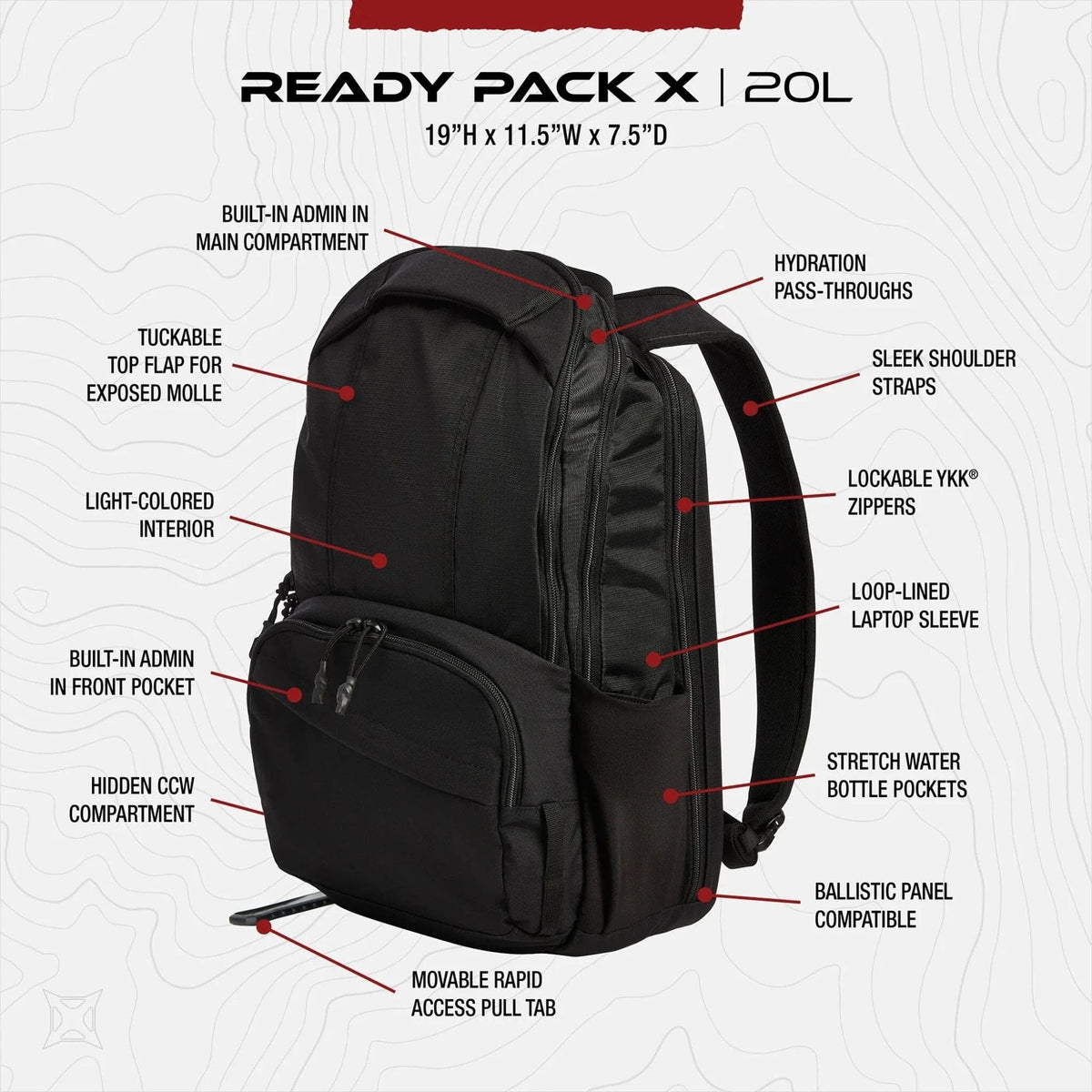 Vertx Ready Pack X 20L backpack in hard wearing nylon fabric