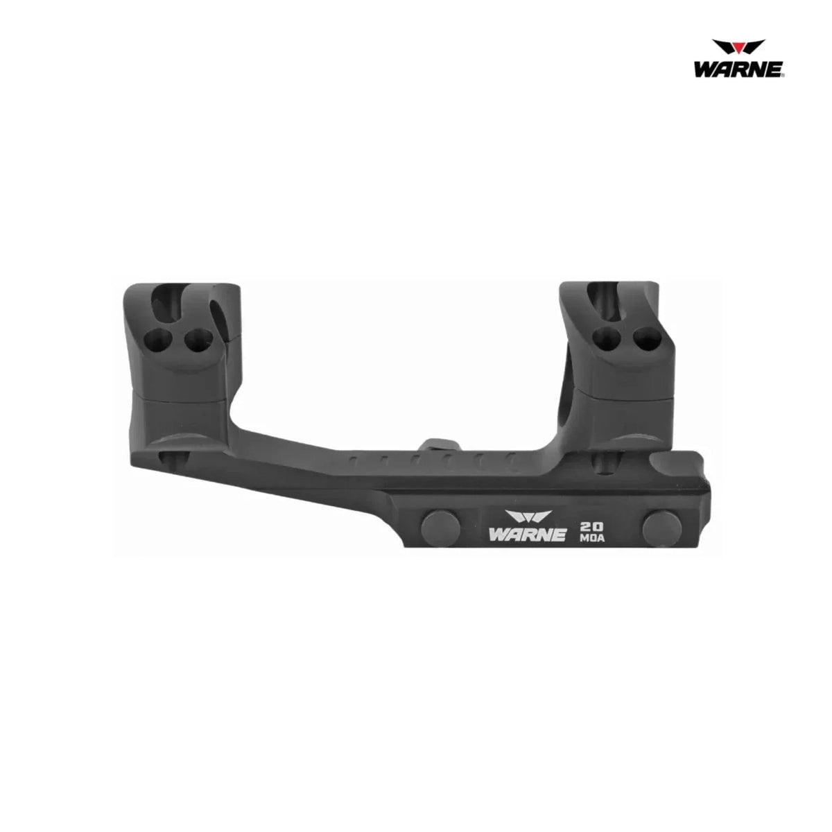 Warne LR-SKEL 34mm 20 MOA mount clamping to Picatinny rails for long-range dialling