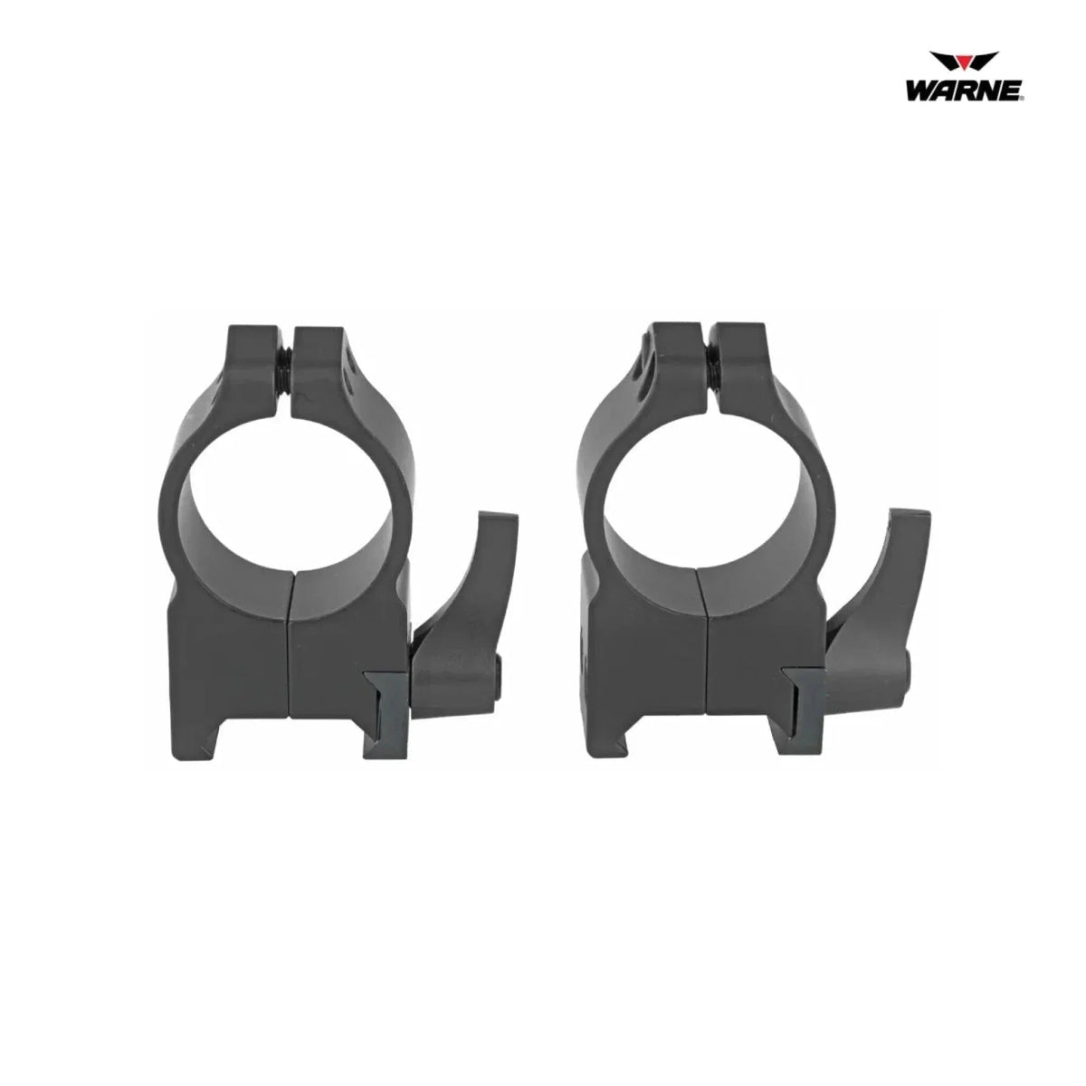 Warne Maxima 1 inch high rings with quick-detach levers clamping to Picatinny and Weaver bases