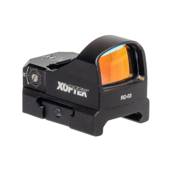 Xoptek Micro red dot sight with a 3 MOA dot for fast target acquisition